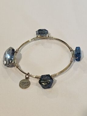 Alex and Ani Silver-Tone Bangle with Blue Faceted Crystal Charms